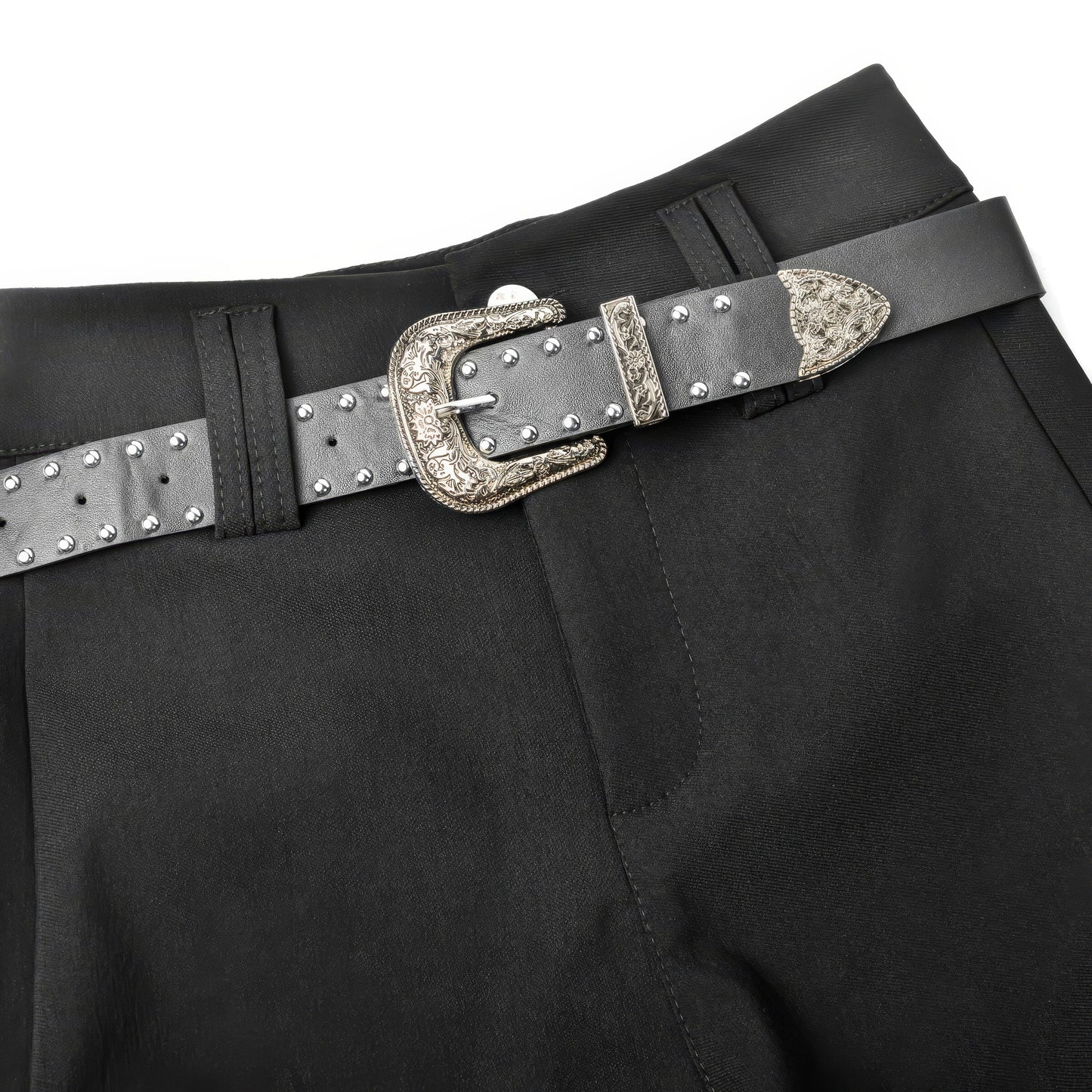 Studded Belted High Waist Black Shorts