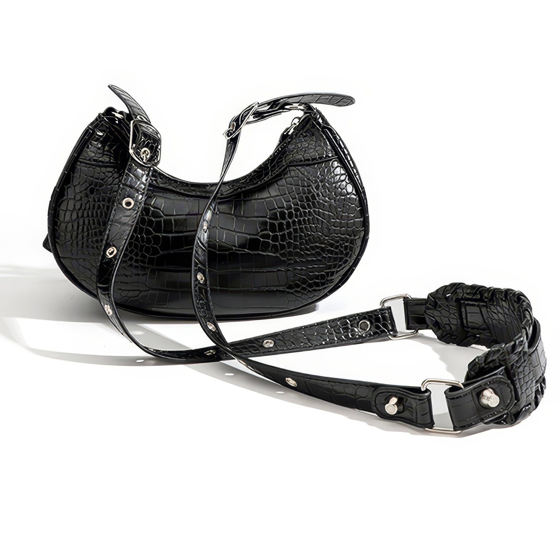 Croc Embossed Heart Charm Shoulder Bag