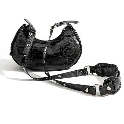 Croc Embossed Heart Charm Shoulder Bag