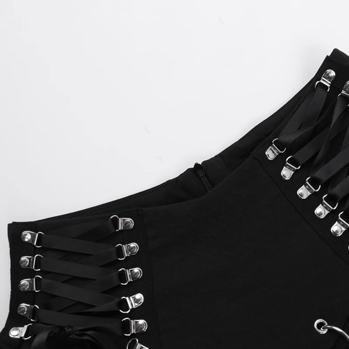 Lace-Up Studded Ruffle Skirt