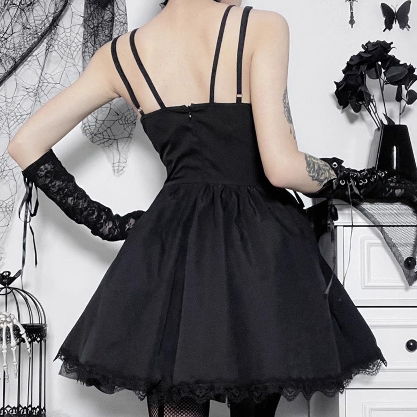 Black Lace-Up Corset Dress