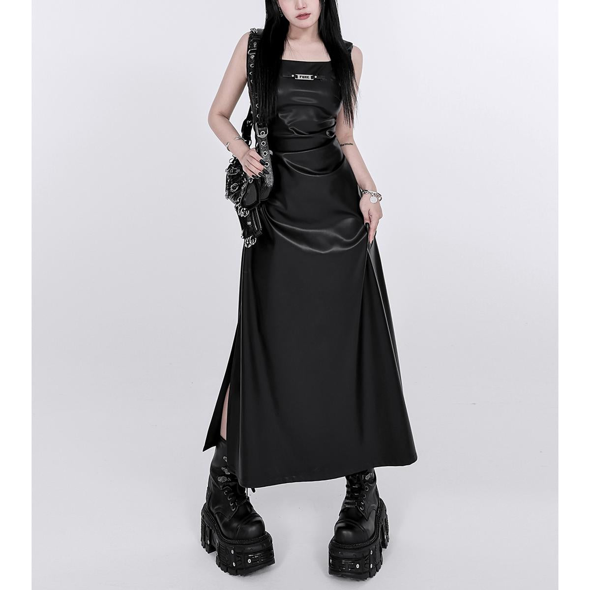 Satin Square Neck Sleeveless Maxi Dress