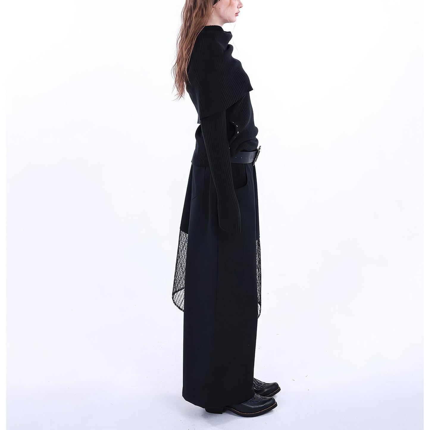Off Shoulder Layered Knit Top with Studded Cross