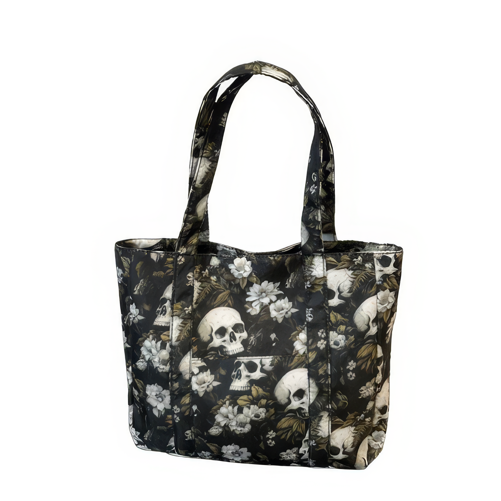 Floral Skull Print Canvas Tote
