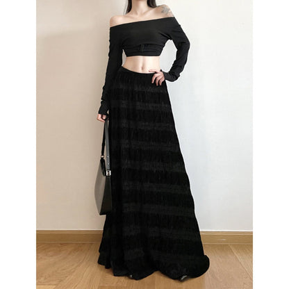 Pleated Velvet Maxi Skirt