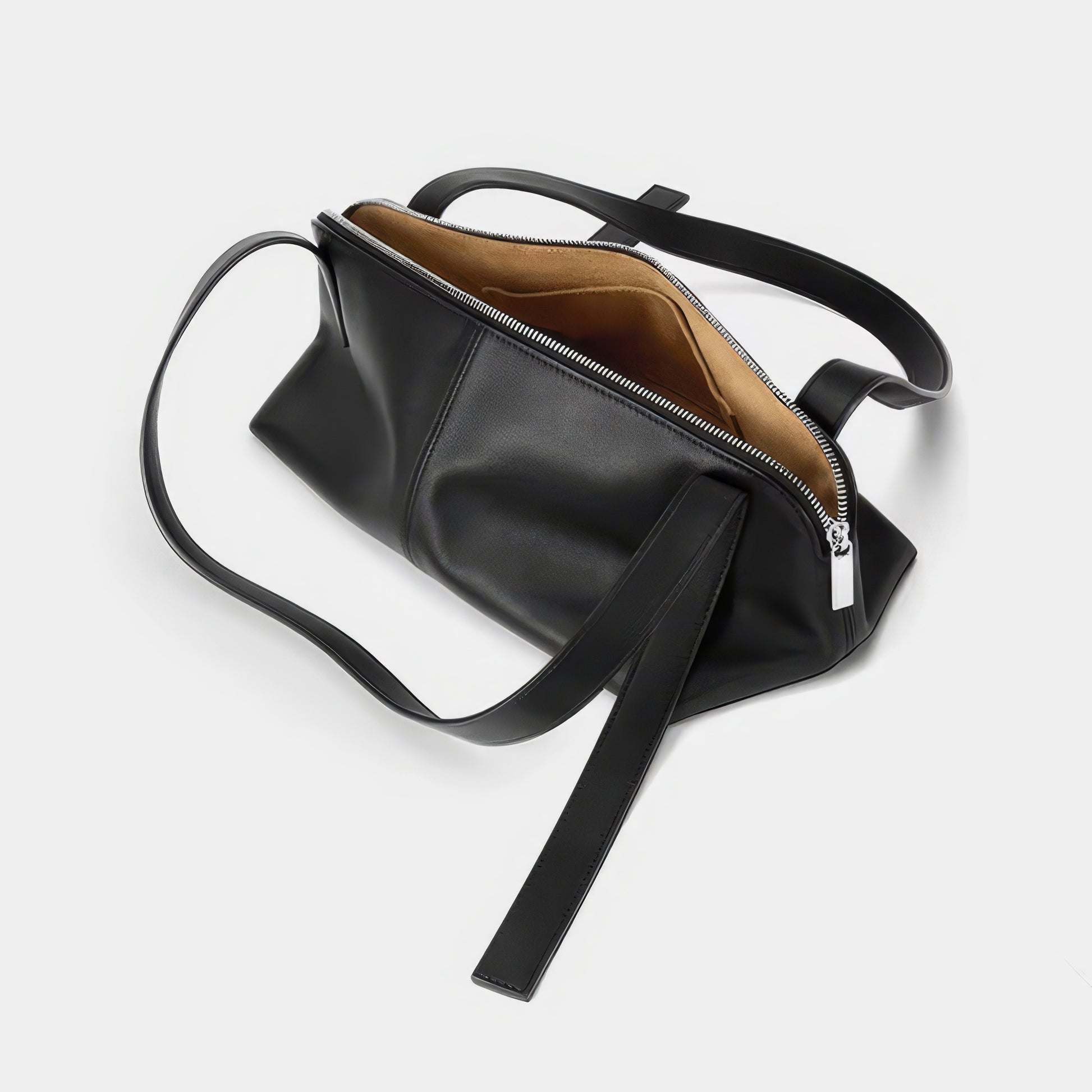 Slim Zip Barrel Faux Leather Shoulder Bag