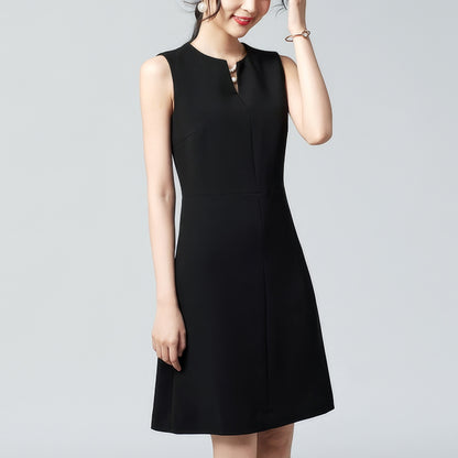 Notch Neck Sleeveless Black Mini Dress