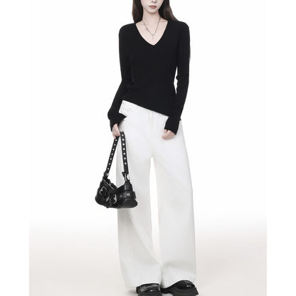 Ribbed Deep V-Neck Slim Fit Top