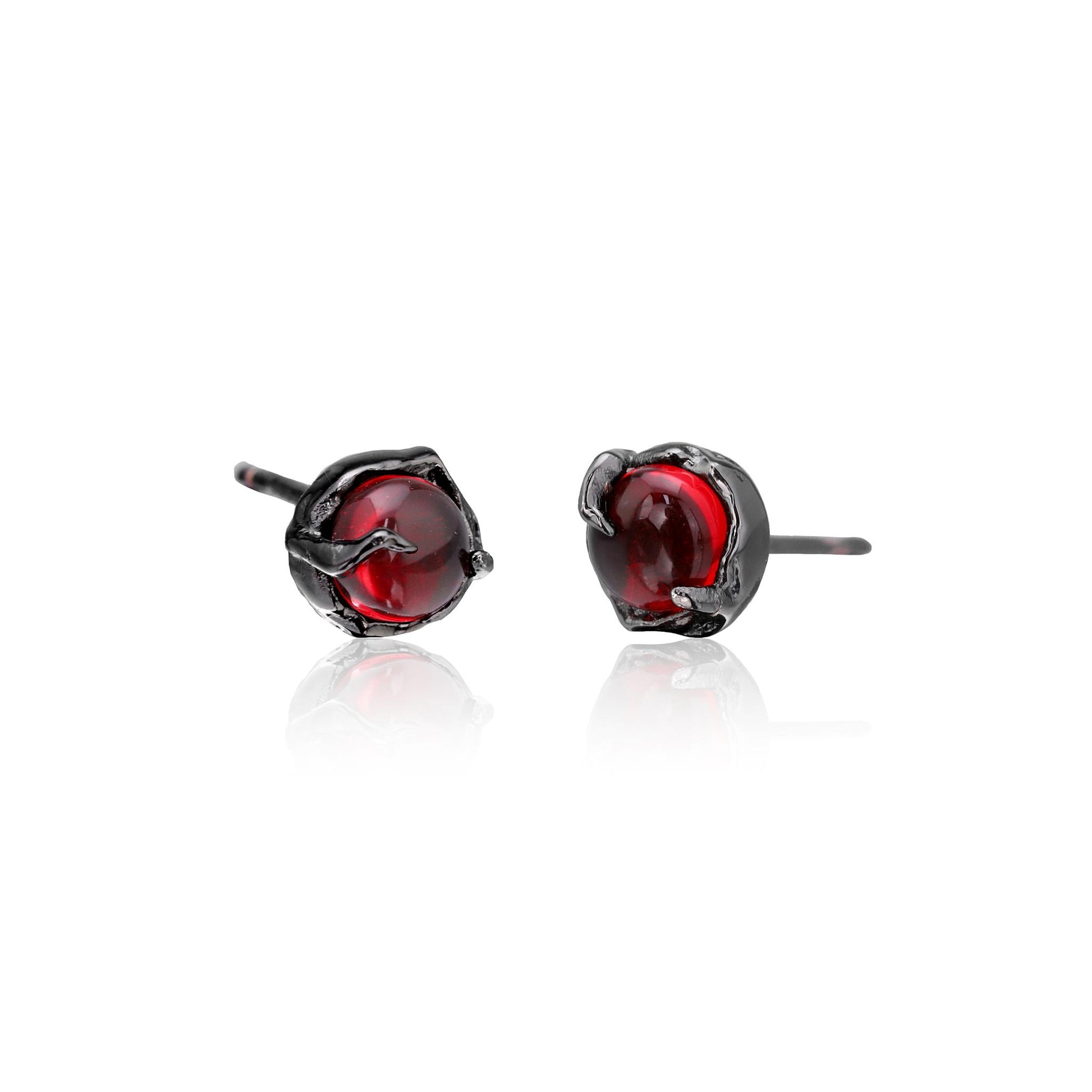 Red Gem Raven Rose Earrings