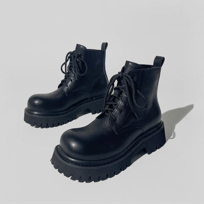 Black Chunky Sole Lace-Up Boots