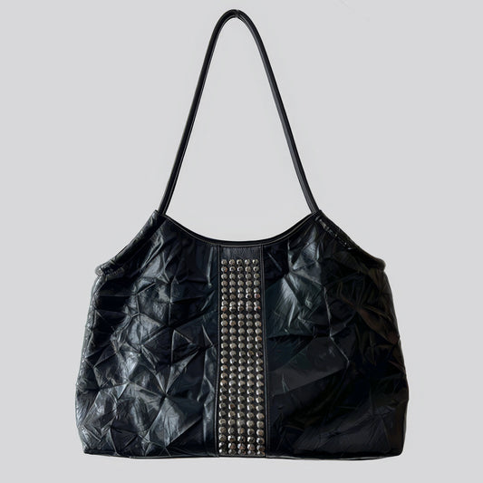 Crinkled Patent Studded Shoulder Bag