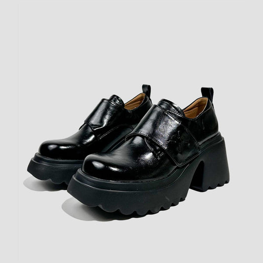 Black Chunky Heel Platform Loafers