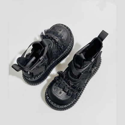 Black Strapped Platform Combat Sneakers