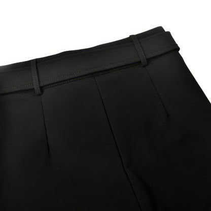 Tone-on-Tone Belted Black High Waist Shorts