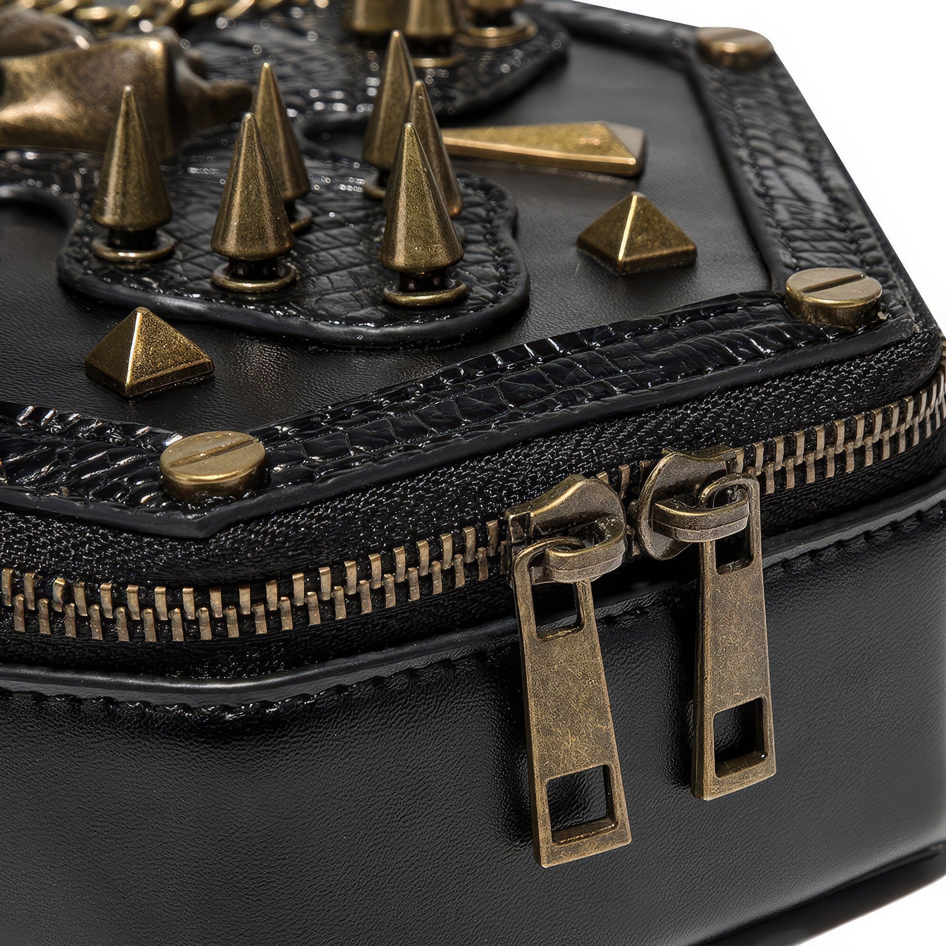 Embroidered Skull Stud Coffin Crossbody Bag