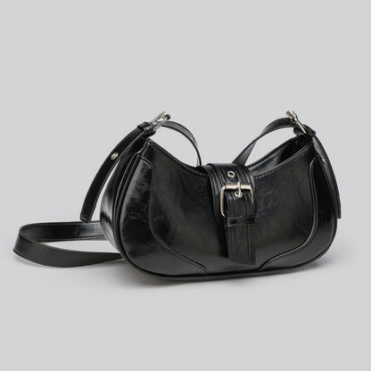 Glossy Buckle Detail Crescent Bag