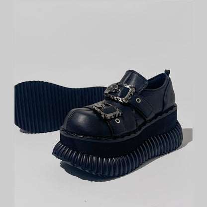 Metal Buckle Ribbed Platform Shoes