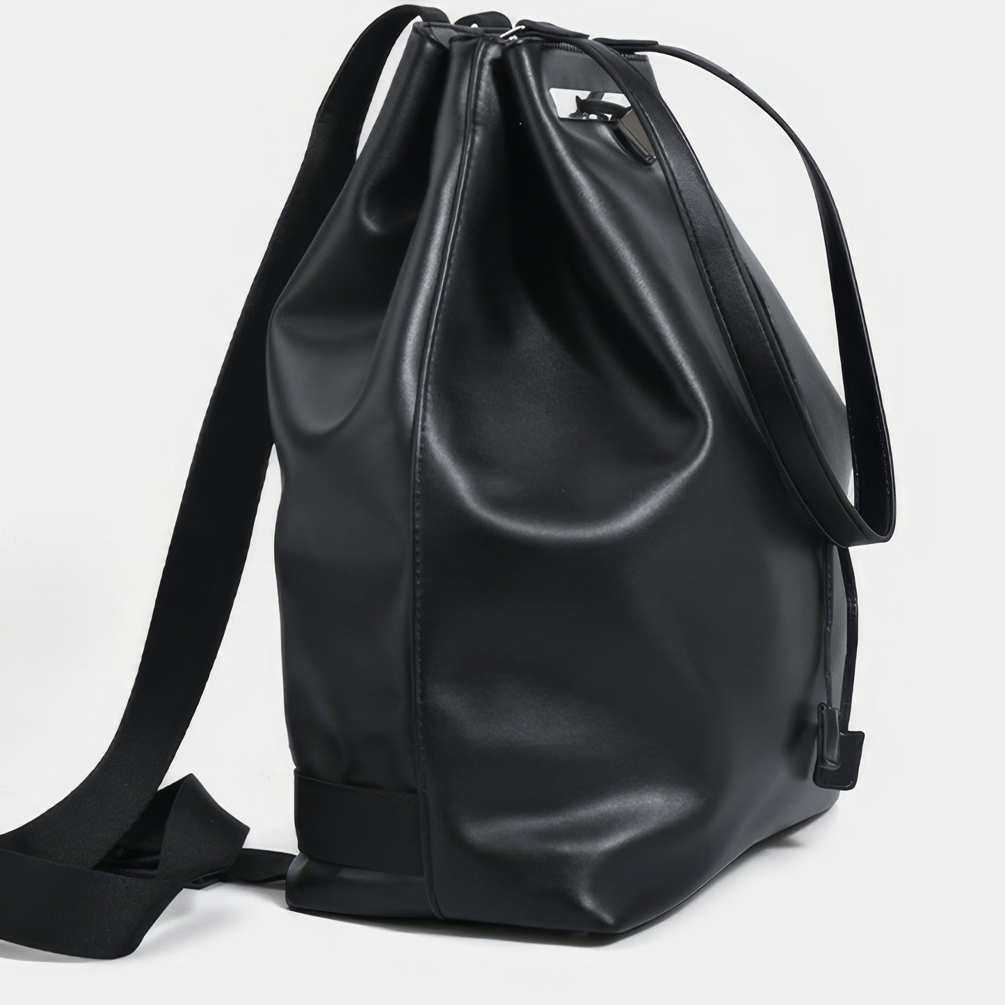 Structured Drawstring Leather Backpack