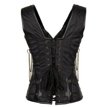 Chain Buckle Faux Leather Corset Vest