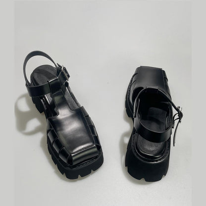 Black Chunky Platform Buckle Sandals