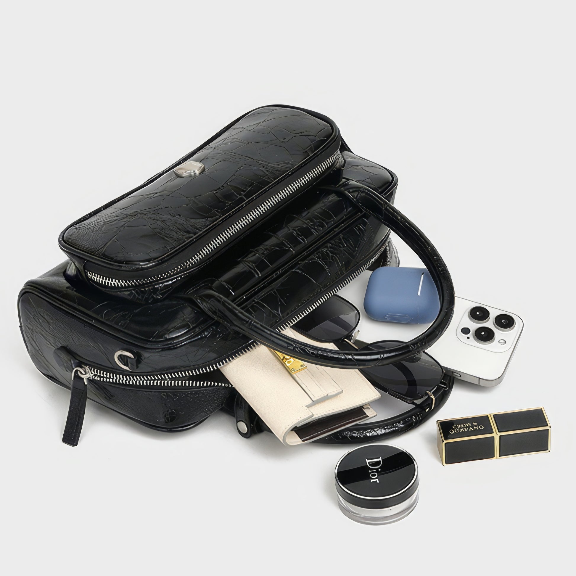 Crinkled Glossy Rectangle Handbag