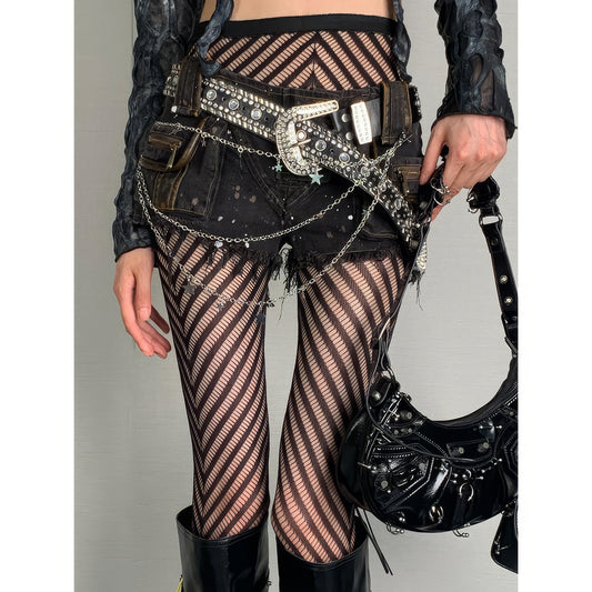 Striped Sheer Mesh Pattern Tights