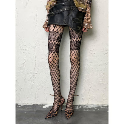 Lace Panel Diamond Fishnet Tights
