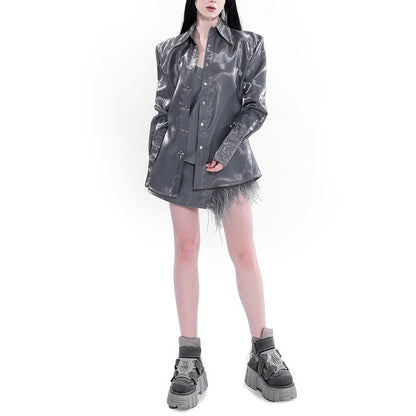 Metal Cross Embellished Satin Shirt