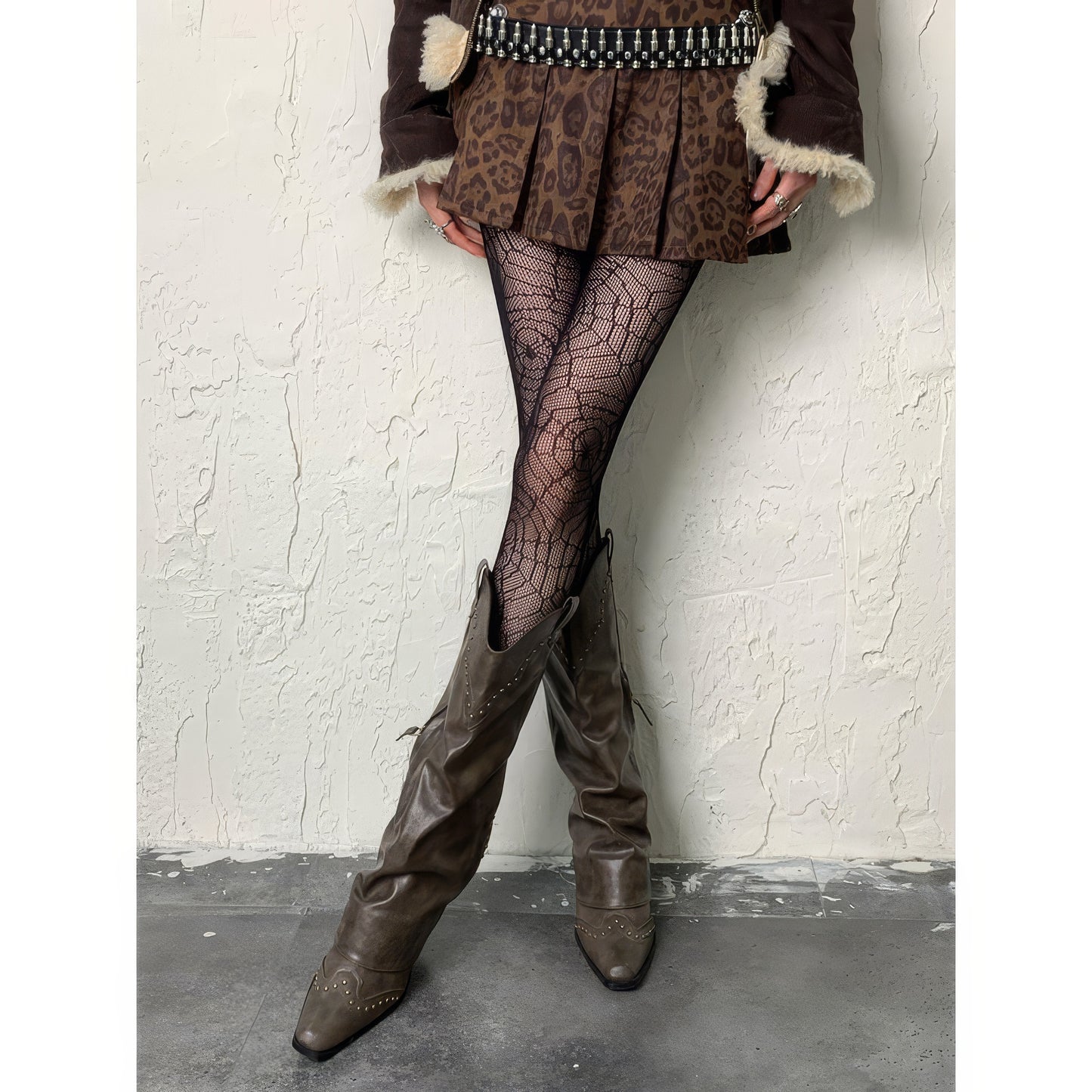 Geometric Web Sheer Mesh Tights