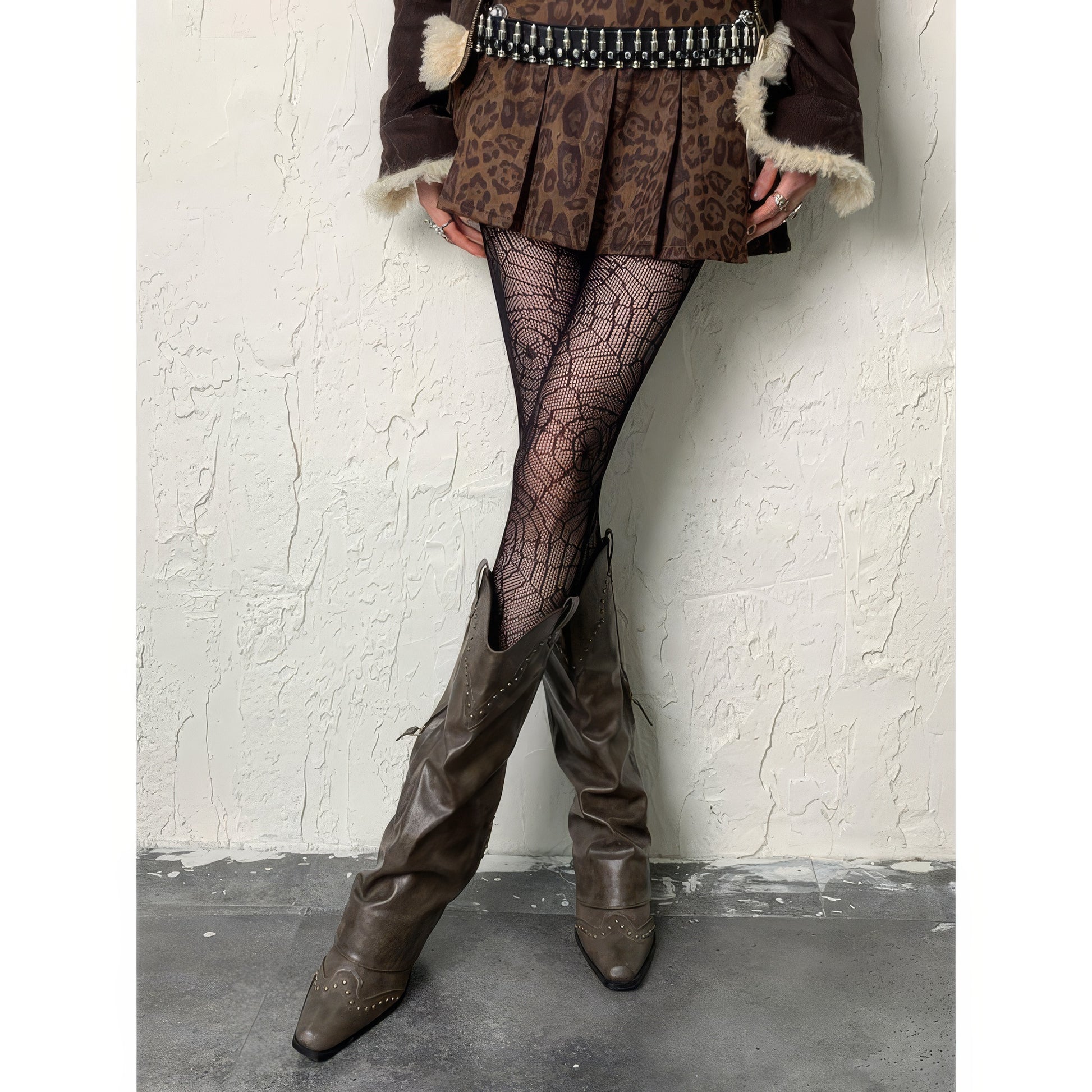 Geometric Web Sheer Mesh Tights