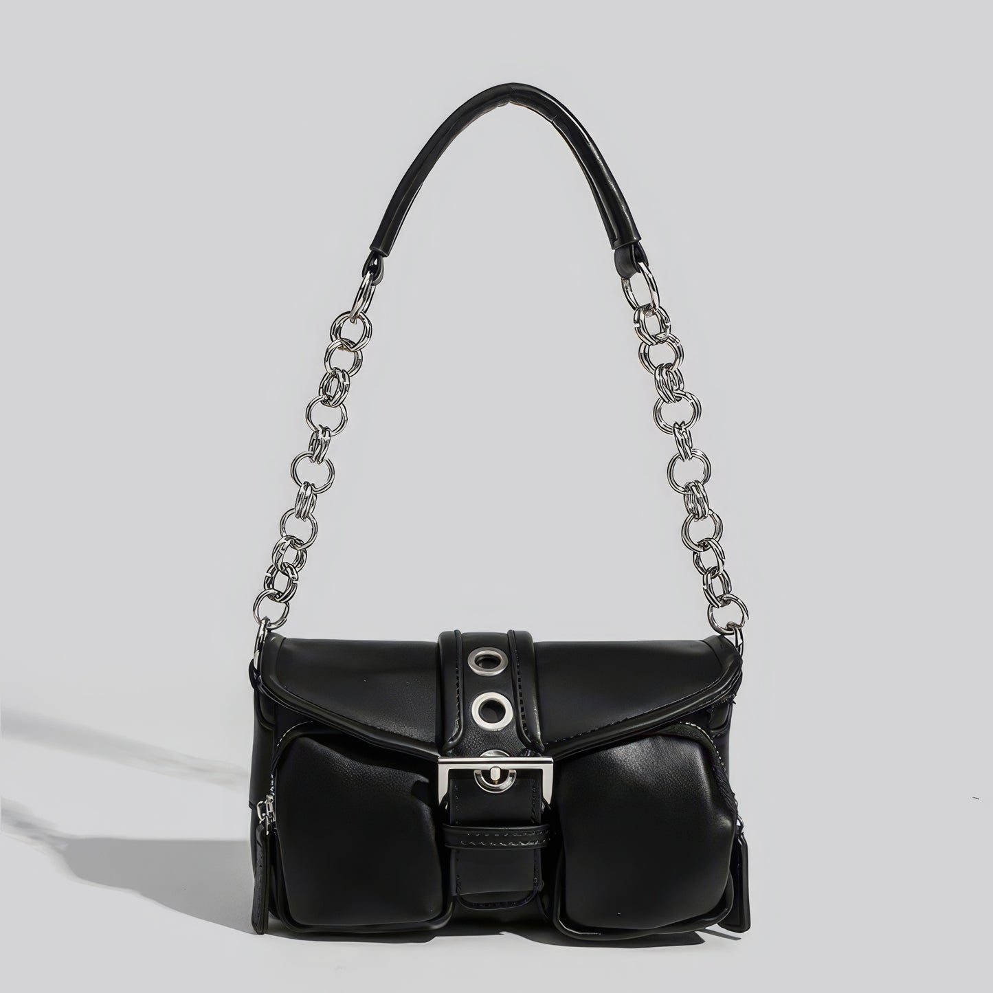 Chain Strap Buckled Pocket Shoulder Bag