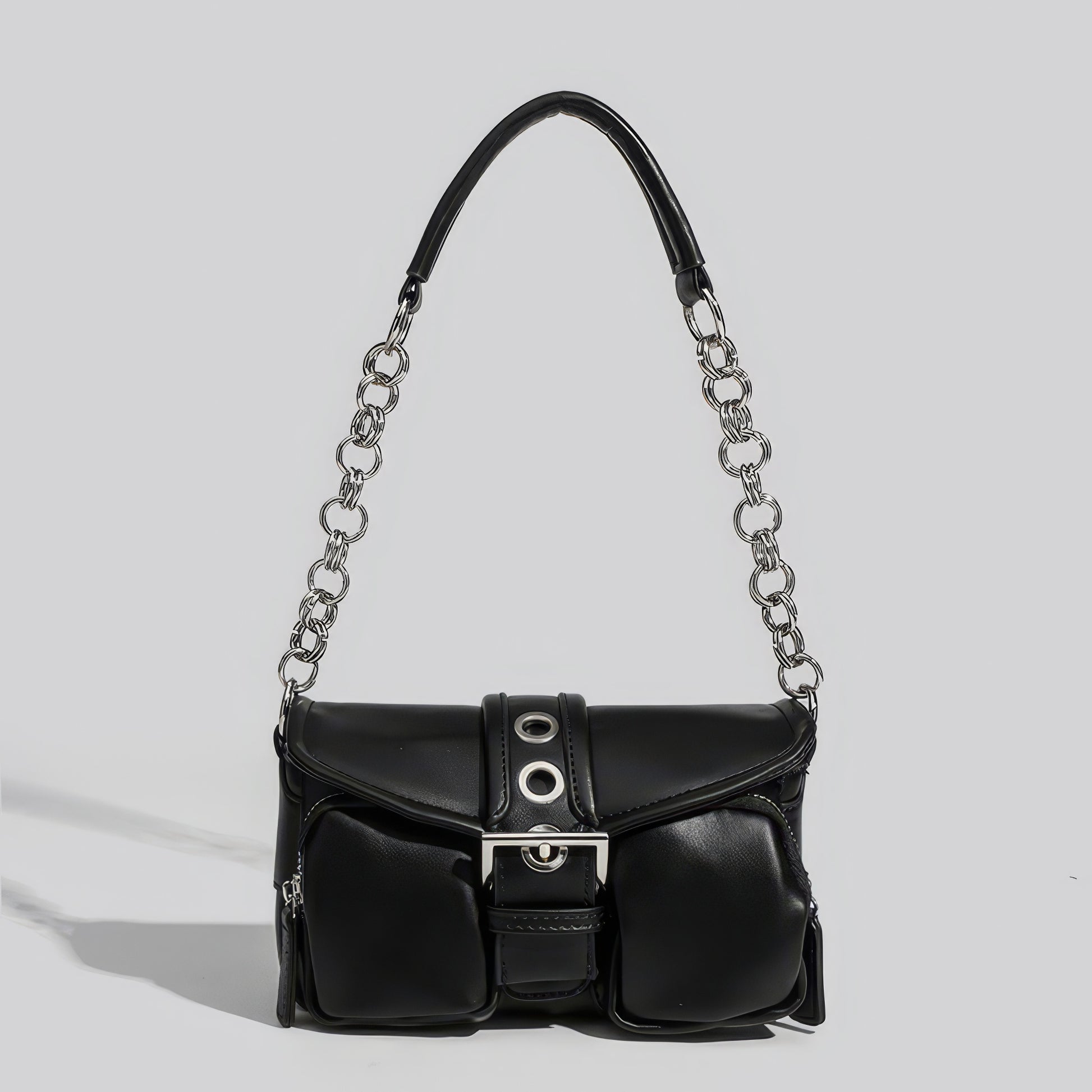 Chain Strap Buckled Pocket Shoulder Bag