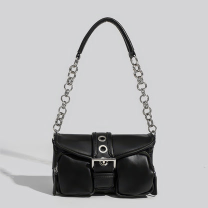 Chain Strap Buckled Pocket Shoulder Bag