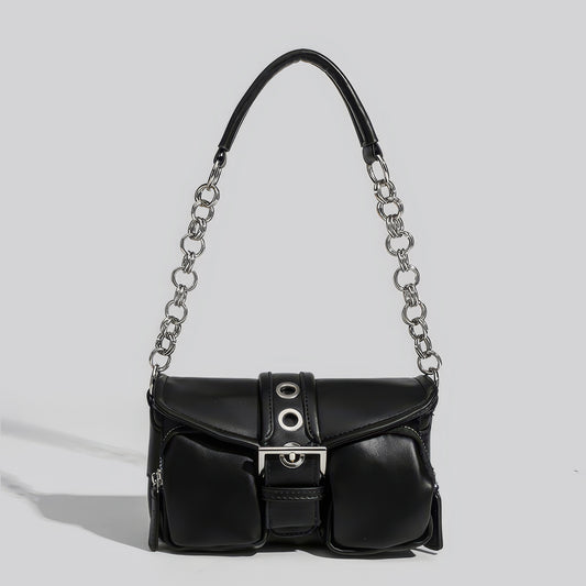 Chain Strap Buckled Pocket Shoulder Bag