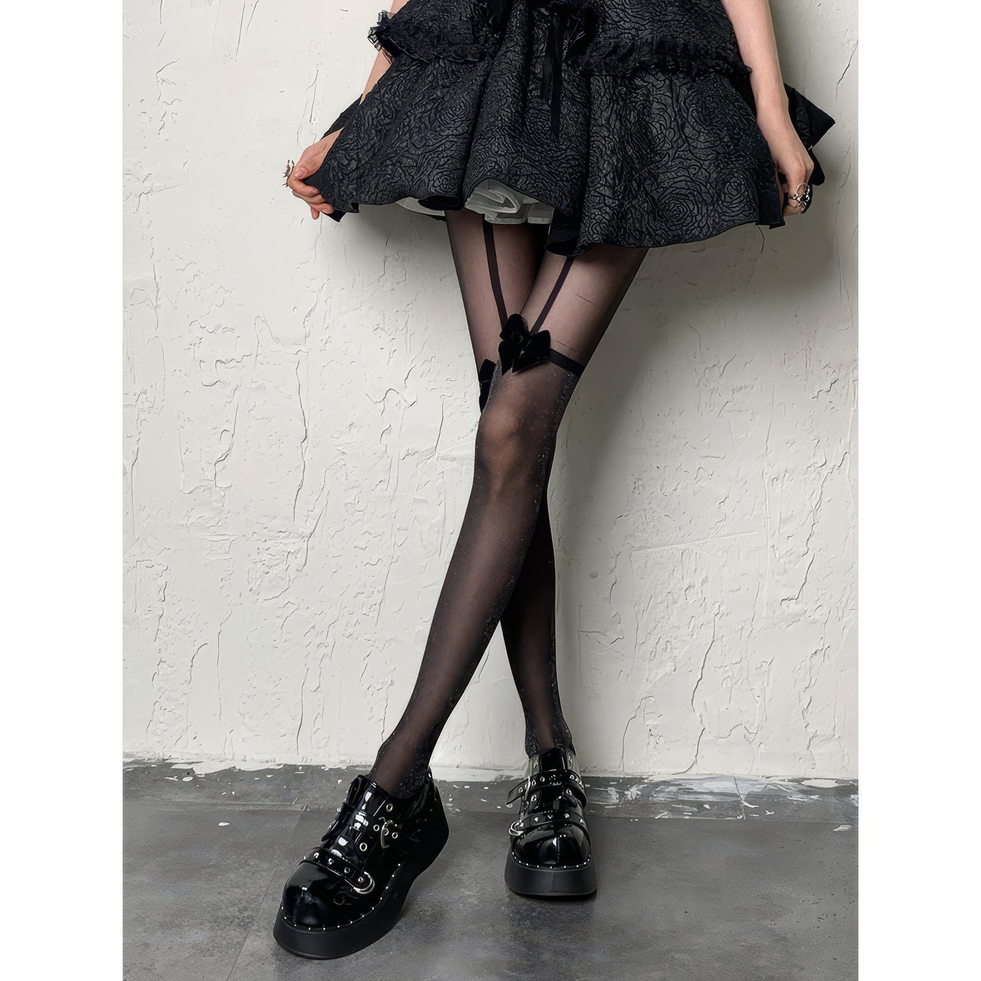Velvet Bow Garter Sheer Tights