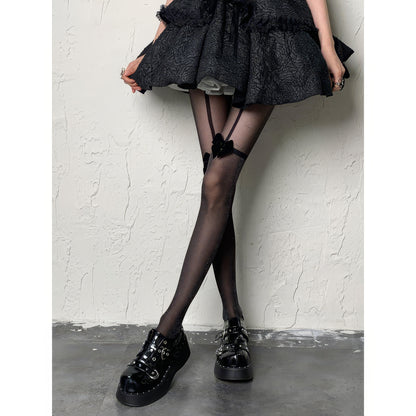 Velvet Bow Garter Sheer Tights