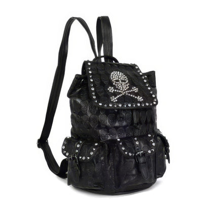 Studded Skull Pattern Flap Backpack