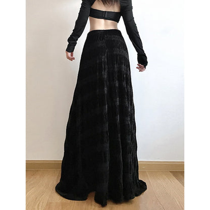 Pleated Velvet Maxi Skirt