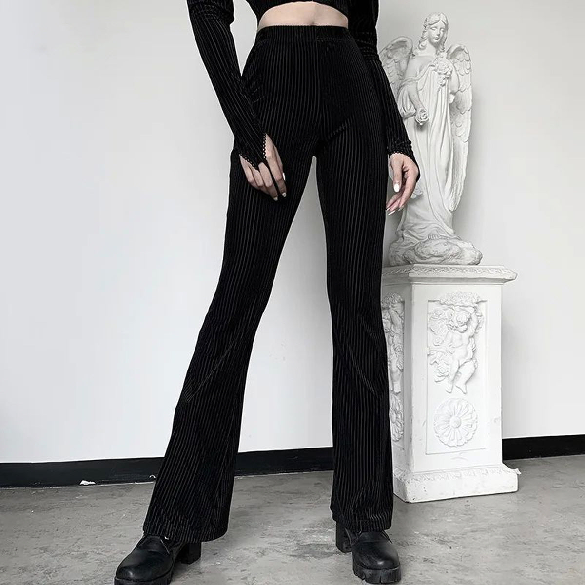 Black Pinstripe Flare Pants