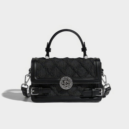 Textured Buckle Flap Top Handle Bag