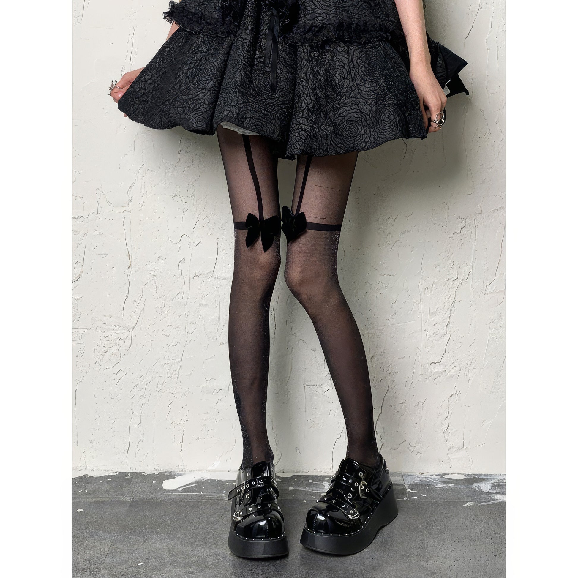 Velvet Bow Garter Sheer Tights