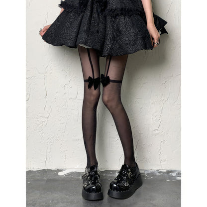 Velvet Bow Garter Sheer Tights