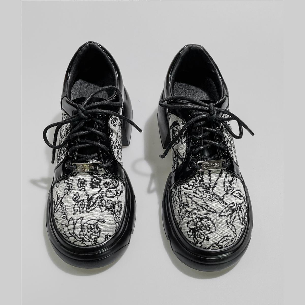 Black Patterned Chunky Platform Shoes