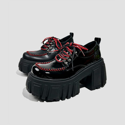 Black Patent Contrast Stitch Platform Shoes