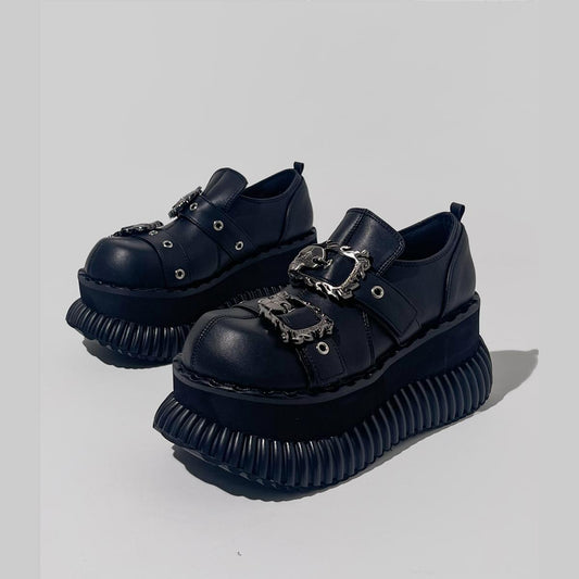 Metal Buckle Ribbed Platform Shoes