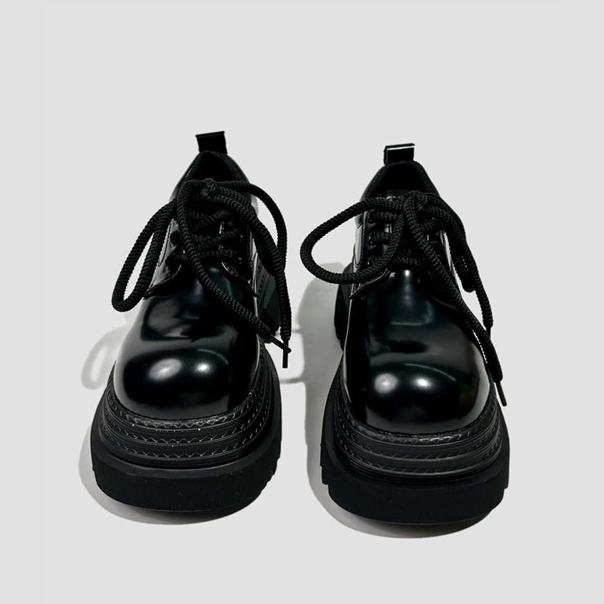 Black Chunky Rope Lace Platform Shoes