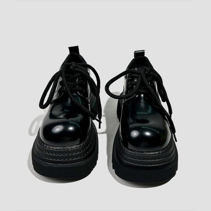 Black Chunky Rope Lace Platform Shoes