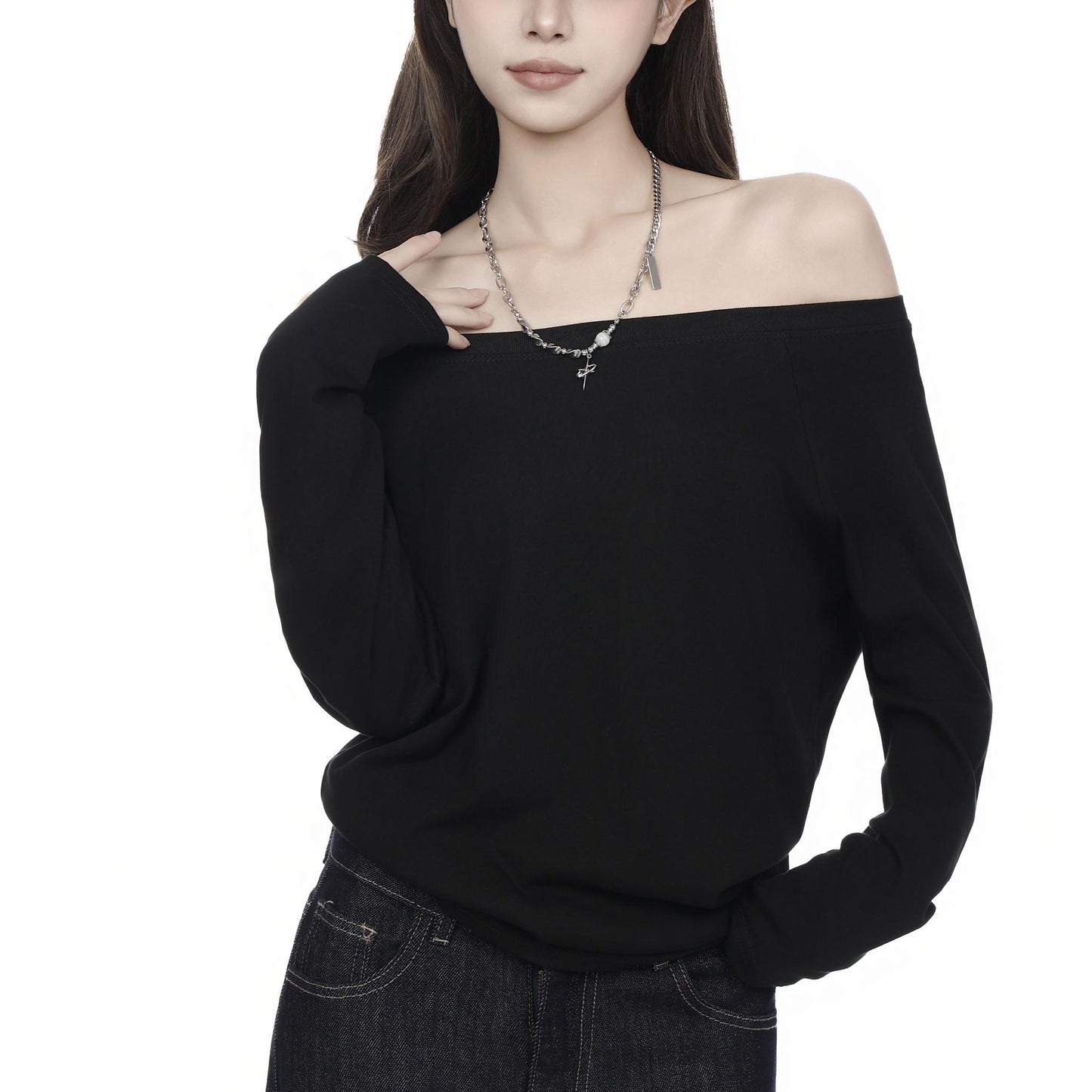Off-Shoulder Long Sleeve Jersey Top