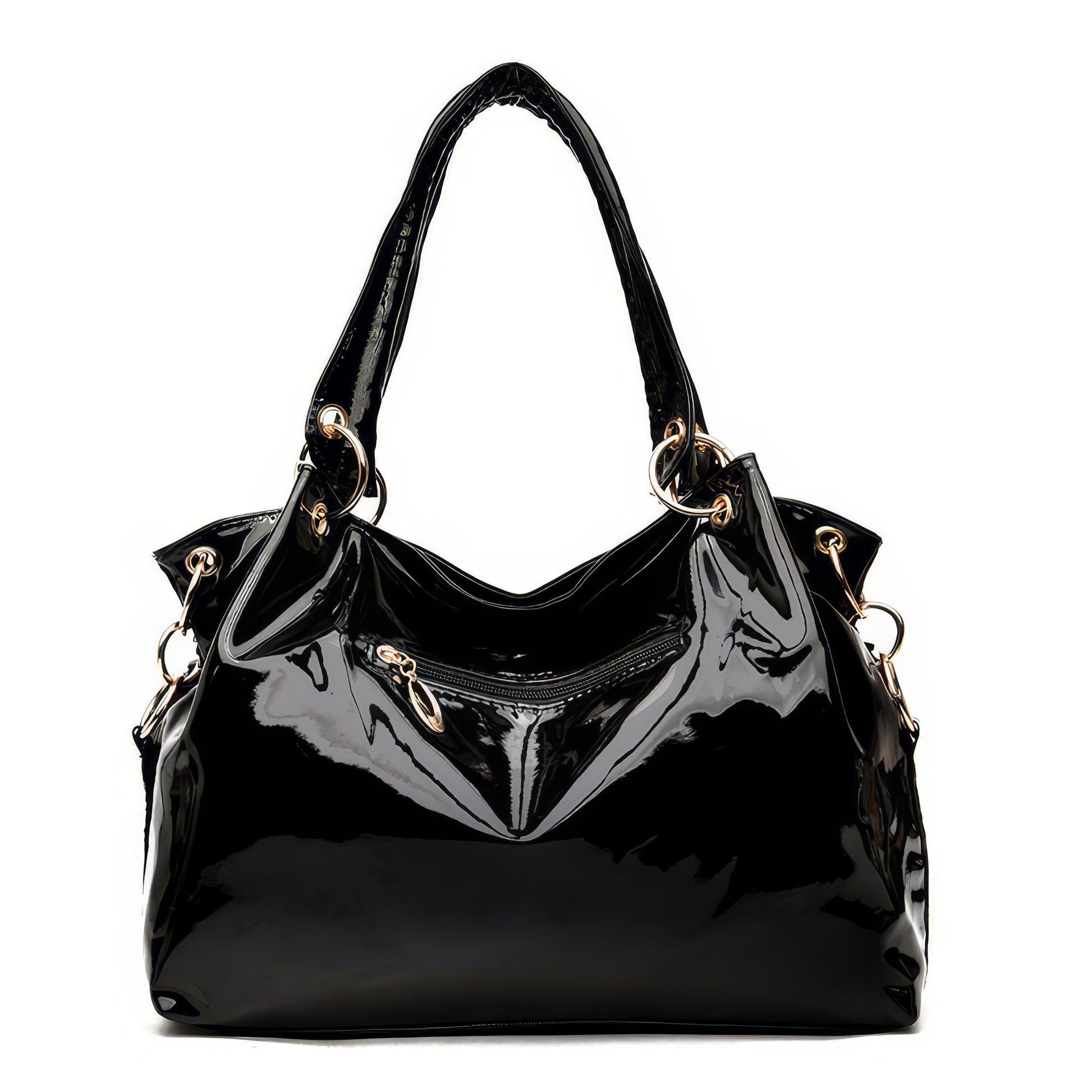 Sleek Glossy Black Shoulder Bag