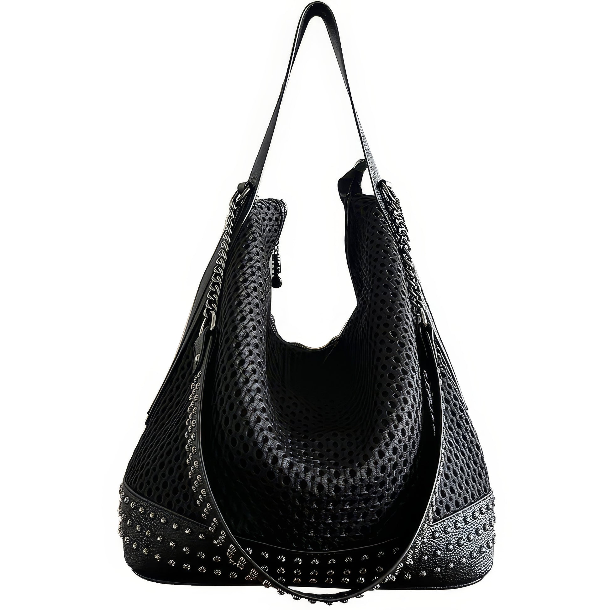 Studded Mesh Chain Strap Hobo Bag